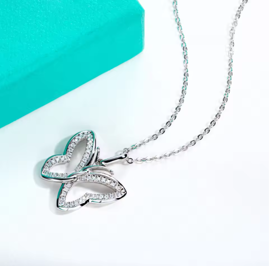 AnuJewel D Color Hollow Moissanite Butterfly Pendant Necklace 925 Sterling Silver Fine Jewelry Gifts Wholesale